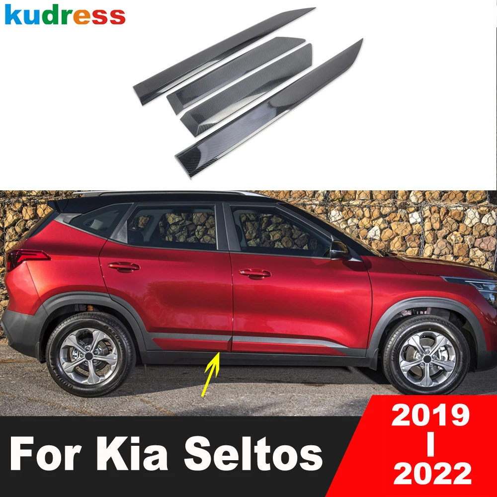 

Для Kia Seltos 2019 2020 2021 2022 из углеродного волокна, автомобильная фотопанель, отпариватель, молдинговая полоса, наклейка, аксессуары