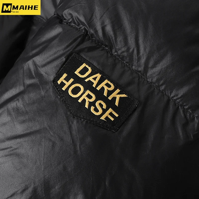 Пуховик зимний мужской средней длины с капюшоном и утолщенной подкладкой