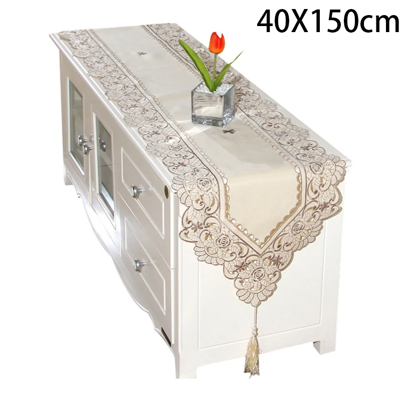 

Simple Design Table Runner Flag Shaped Embroidered Polyester Coffee Tea Desk Tablecloth Placemat Decor
