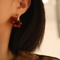 gothic natural stone earrings for women red agate crystal hoop earrings hip hop punk earrings vintage jewelry brincos