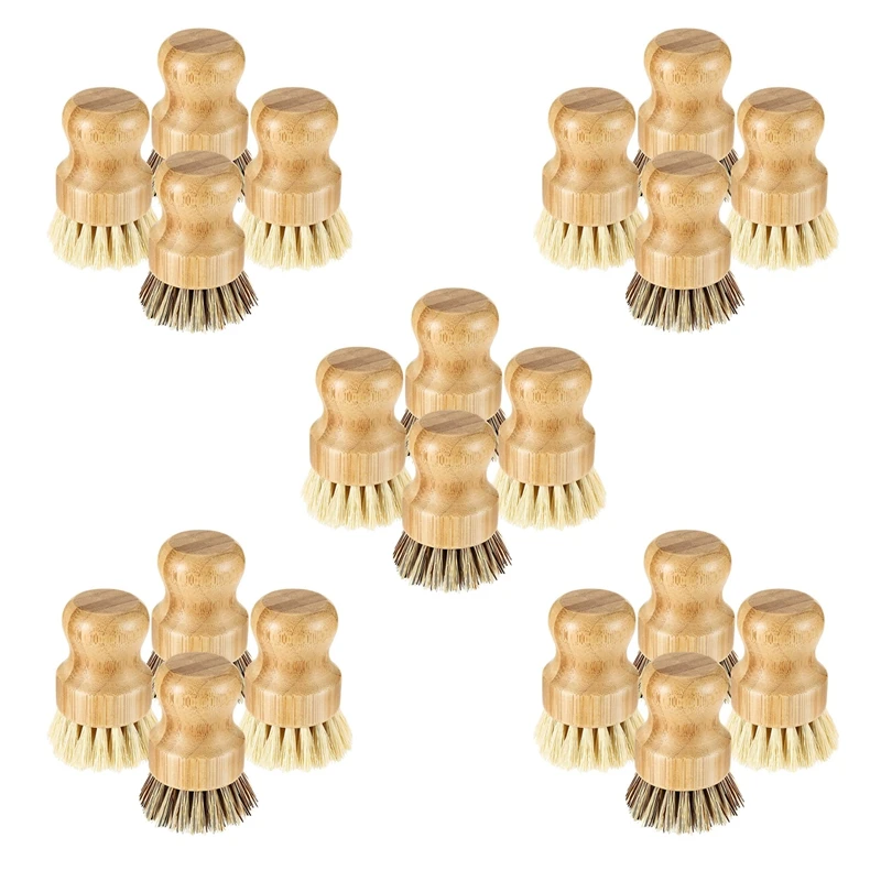 

20 Pcs Bamboo Dish Brush,Coconut Bristles Pot Brushes For Cast Iron Skillet Kitchen Sink Bathroom Cleaning,2 Colors Promotion