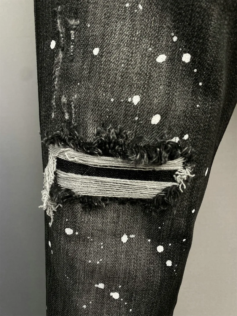 New DSQUARED2 Men's/Women's Jeans Fashion Three-Dimensional Cut Access Control Zipper Decoration Elastic Feet Holes 9863