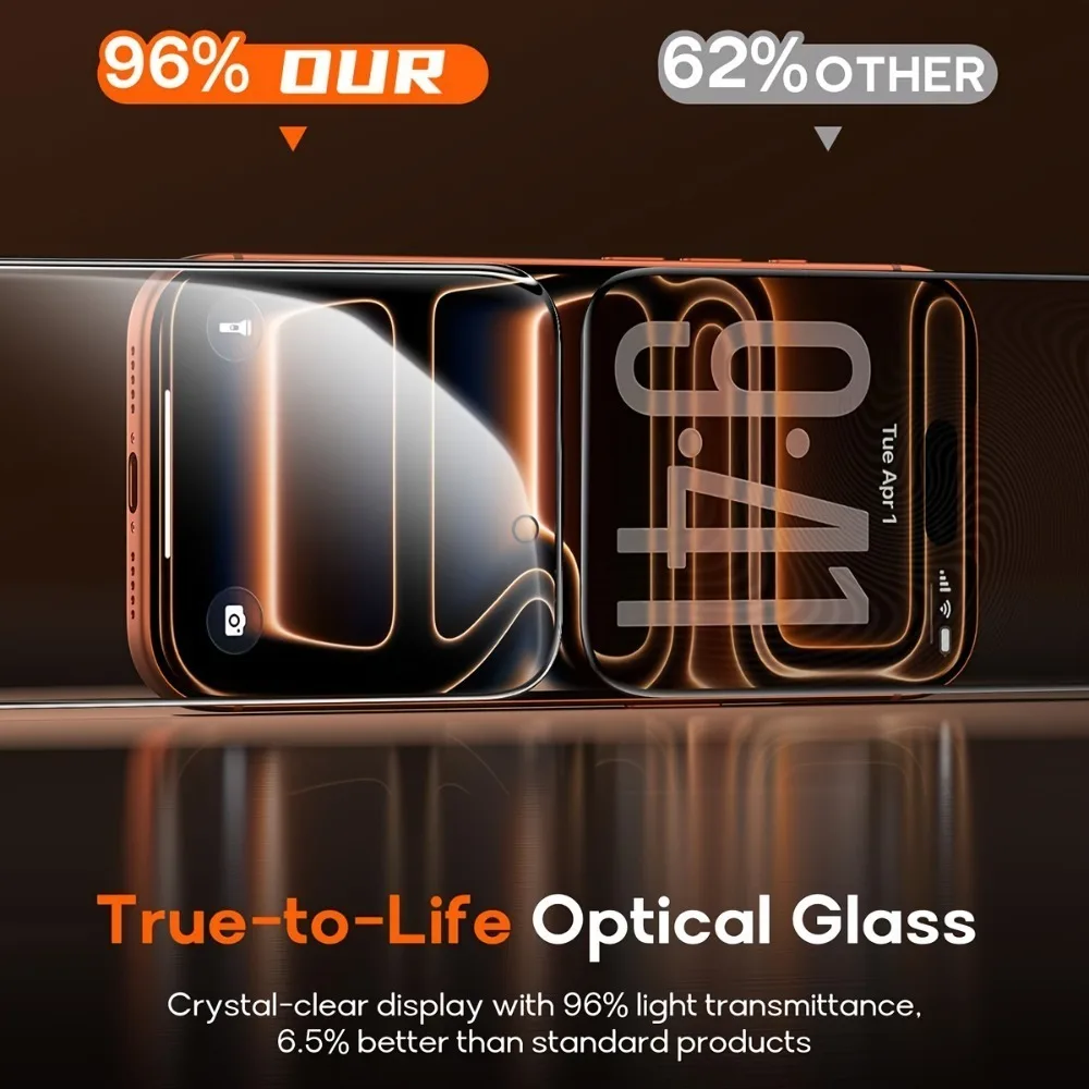 Фото Комплект из 3 ультрапрозрачных защитных стекол для iPhone 17/16/15/14/Pro Max/11/12/13/Pro/17e/16e/15/14/Plus с установкой в один клик №3