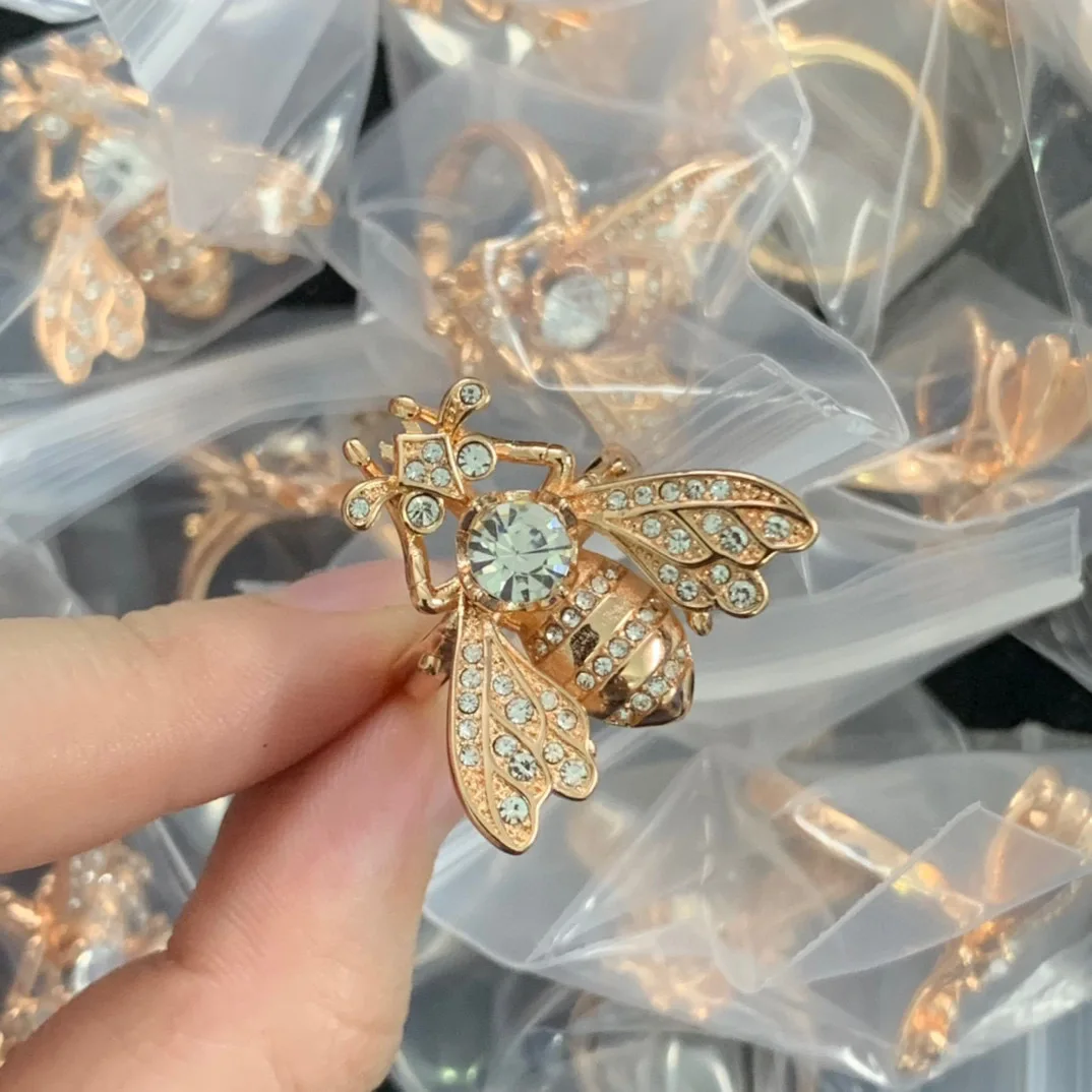 

Открытое кольцо в европейском и американском ретро-стиле с Пчелой цвета розового золота, женская модная трендовая дизайнерская бижутерия, ...