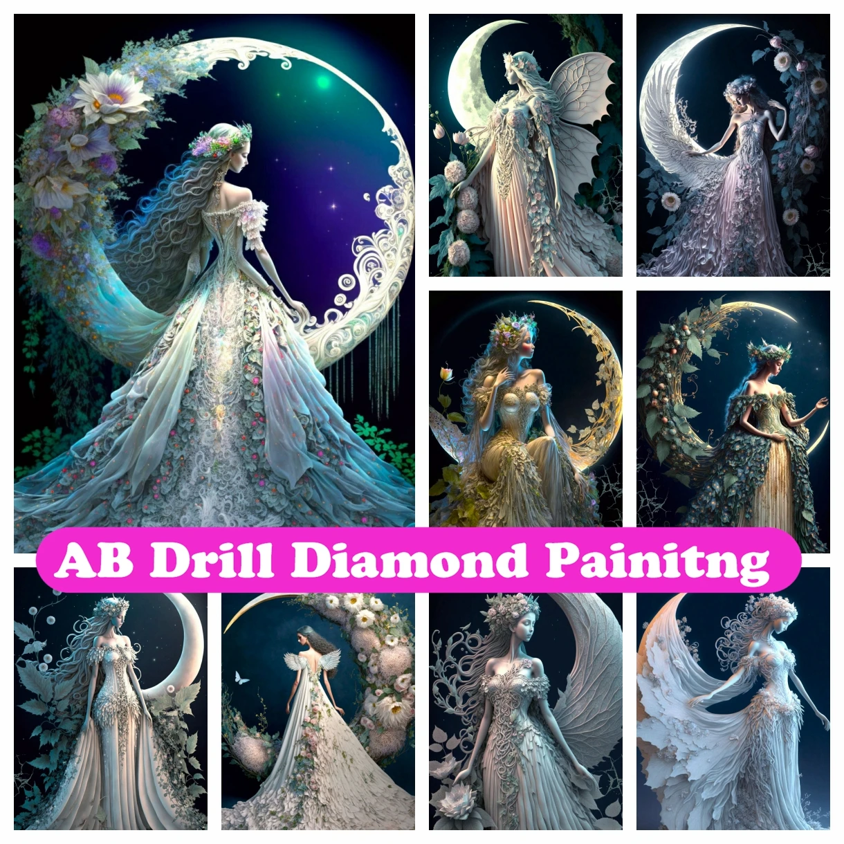 

Moon Faerie 5D AB Diamond Painting Embroidery Fantasy Goddess Girl Art Cross Stitch Mosaic Handicraft Pictures Craft Home Decor