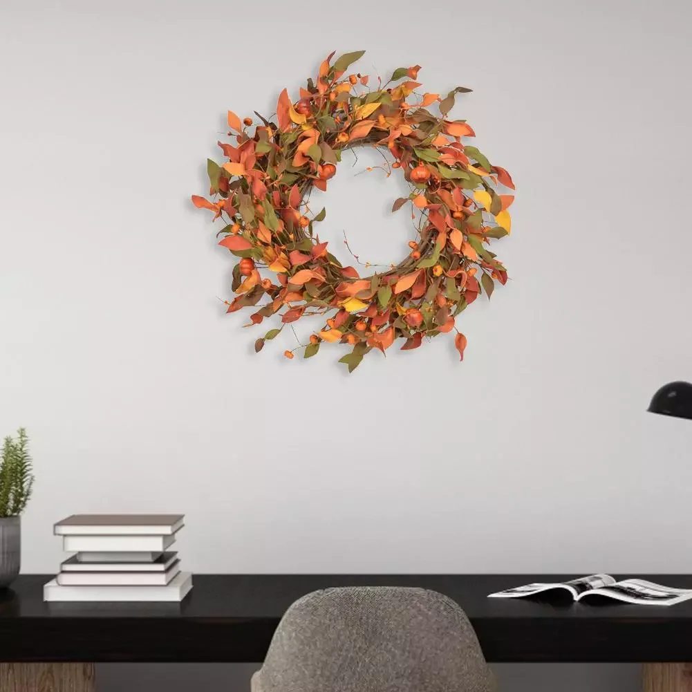 

50CM Autumn Door Wreath Harvest Small Pumpkin PE Wreath Thanksgiving Garland Home Window Restaurant Decorations