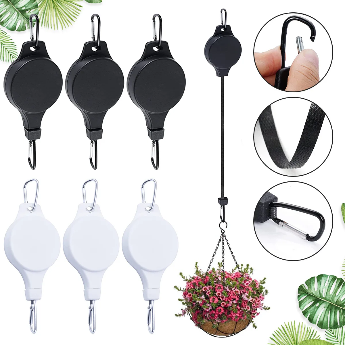

Garden Baskets Pots Hanging Hook Adjustable Lift Plant Pulley Set Retractable Pulley Pull Down Hanger Plants Flower Hanger Hook
