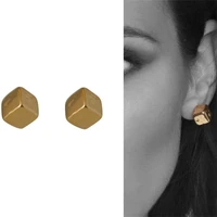 anslow new fashion geometric cube ear studs earrings jewelry for elegant women teen student girls gold silver color plated