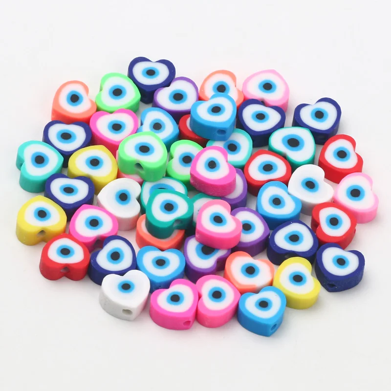 8x10 мм 20/50/100 шт. цветные сердца, глиняные бусины с узором глаз, полимерные бусины из глины, аксессуары для ювелирных изделий