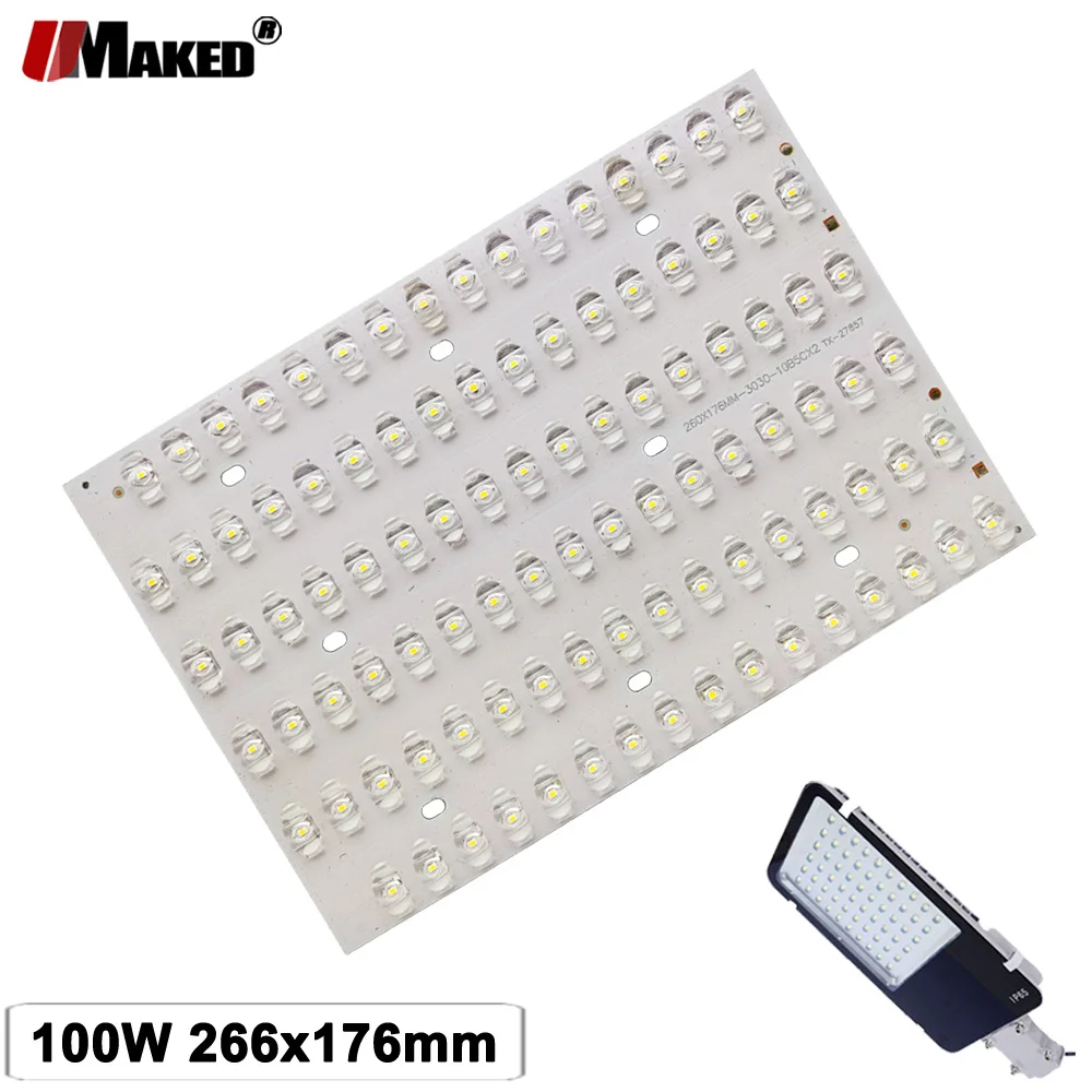 High Bright Street Lights PCB LED Aluminum Plate Replace San'An SMD 3030 Chips 140-150LM/W 100W 260X176MM For Outdoor Lamps DIY