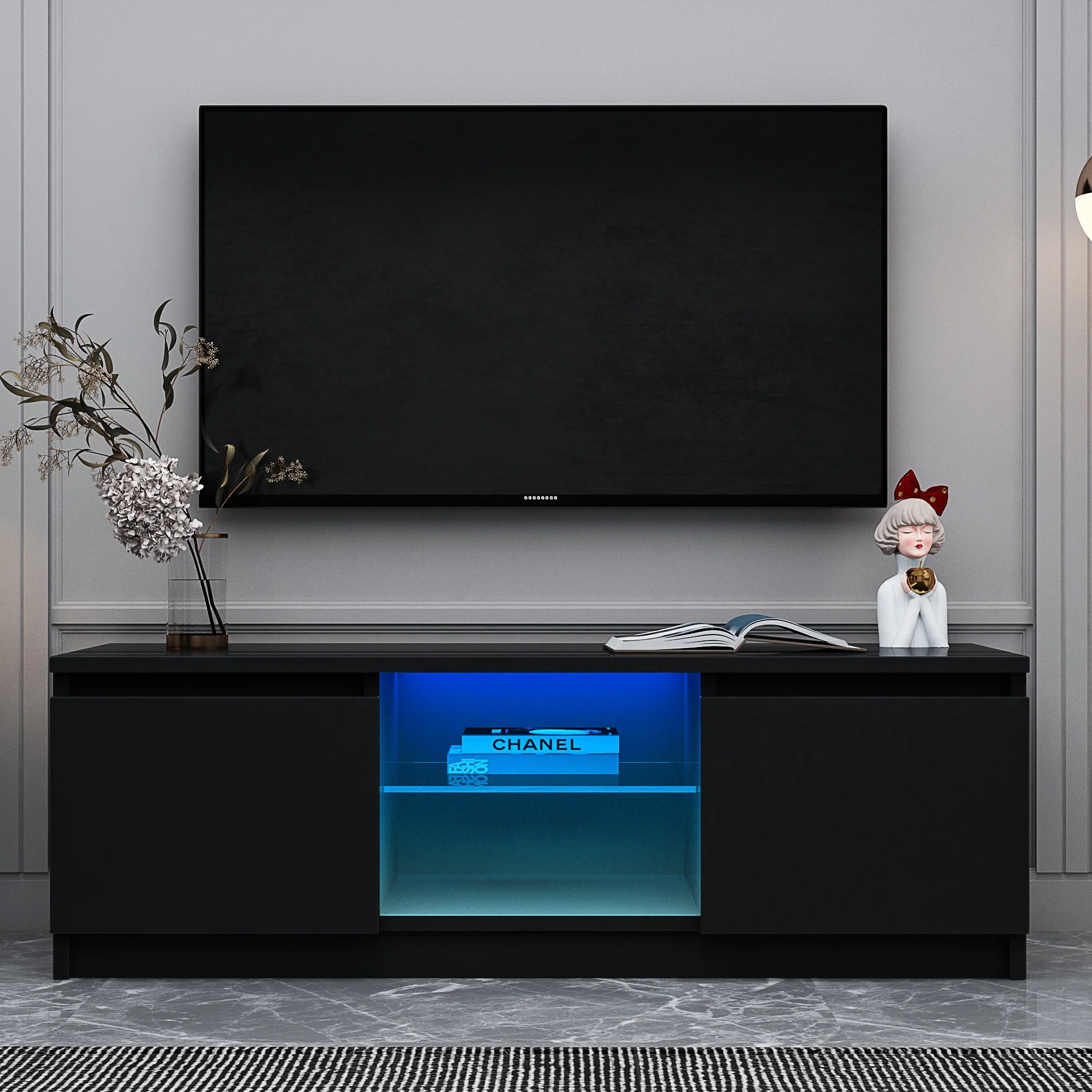 

47.24'' x 15.75 ''x 15.75" TV Cabinet Wholesale Black TV Stand With LED Lights Home Furniture Primary Living Space TV Furniture