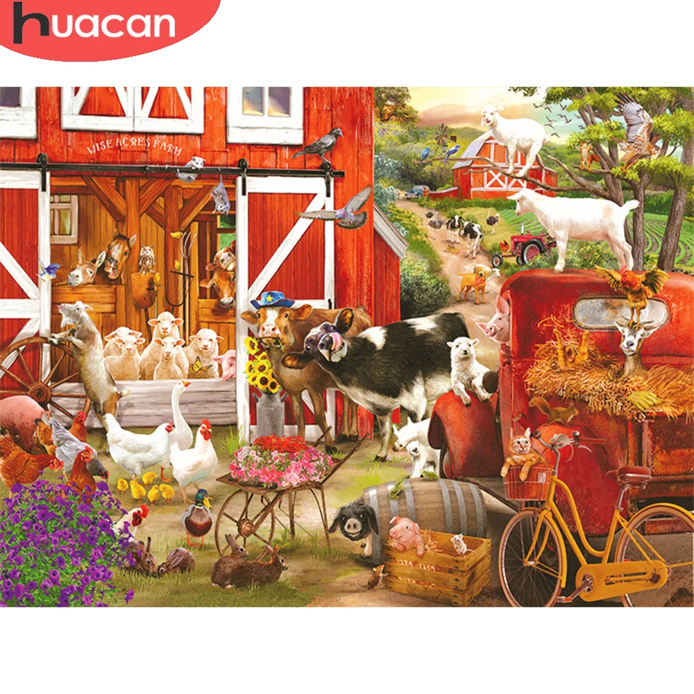 

Алмазная живопись HUACAN, Набор для вышивки с изображением коровы, животных, мозаика, творческие хобби, домашний декор