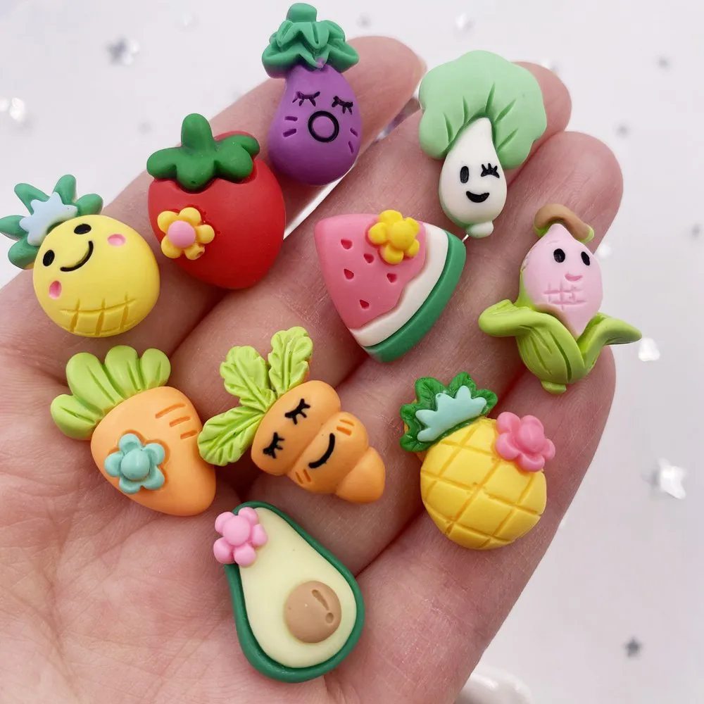

Colorful Hand Painted Cute Radish Avocado Watermelon Eggplant Flatback Resin Mini Figurines Scrapbook DIY Home Decor Accessories
