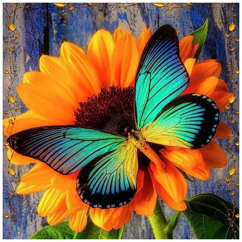 

Алмазная живопись, полный набор алмазов, картина стразы, художественное ремесло, украшение для двери дома (Подсолнух и бабочки)