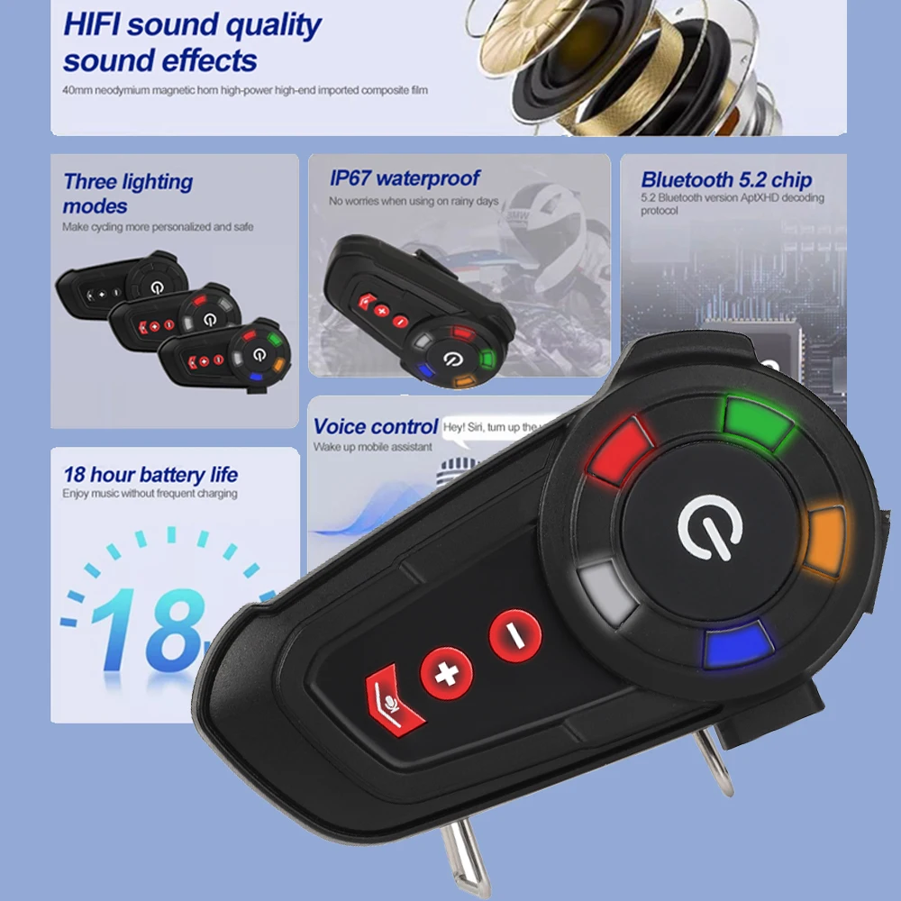 

Bluetooth-гарнитура для мотоциклетного шлема, 800 мАч
