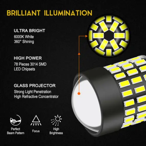 

78-Smd Hid White Reflector Led Bulbs For Volkswagen Mk6 Jetta Daytime Drl Lights