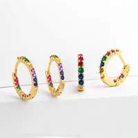 simple fine jewelry creative gold earrings rainbow multicolor micro pave zircon round geometric fashion charm women earrings