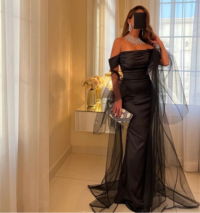 

Abendkleider Dubai Prom Dresses Off Shoulder Ruched Long Mermaid Evening Party Gowns Wraps Saudi Arabia Women Wear Vestidos