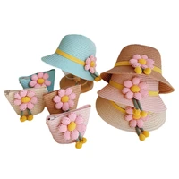 summer cute baby girl caps knitted flower straw hat bag girls beach sunscreen hats childrens bags fashion accessories 1 3 years