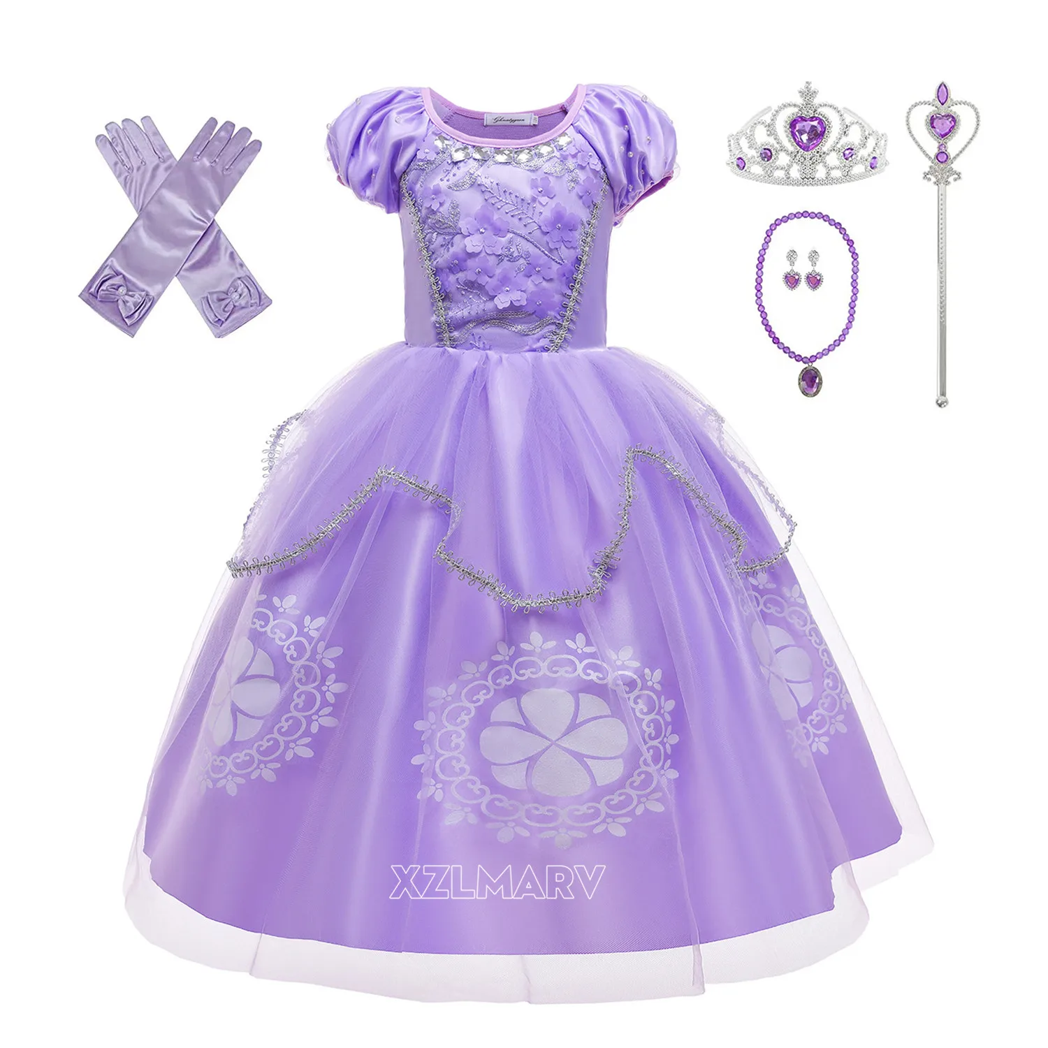 

Фиолетовое платье принцессы Софии для девочек, Детский костюм для косплея, многослойные платья с пышными рукавами, детвечерние праздничные...