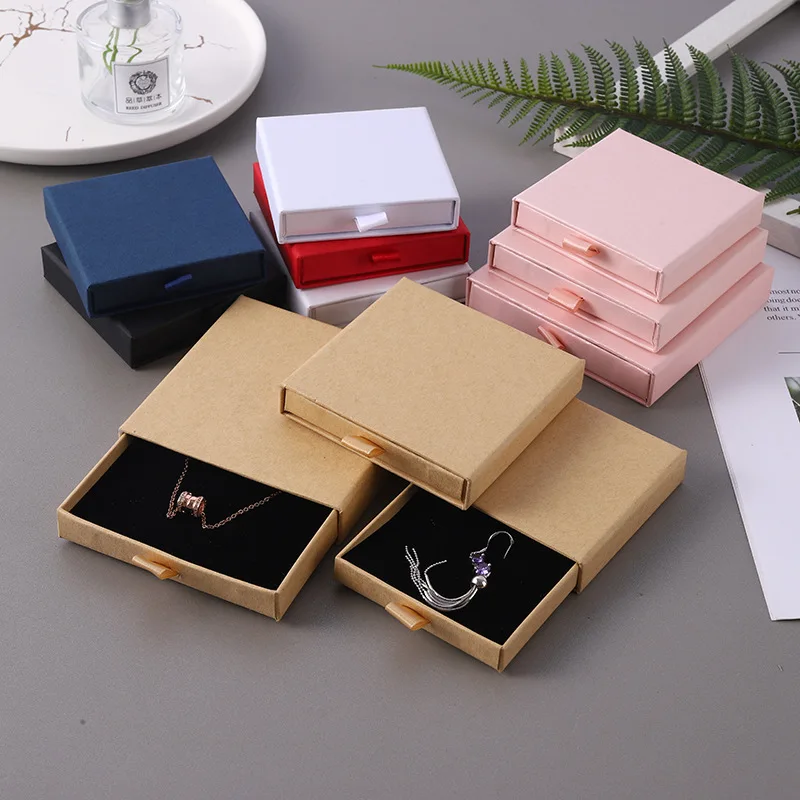 10pcs Thin Kraft Paper Drawer Travel Jewelry Packaging Box Greeting Card Necklace Bracelet Gift Package Organizer Case Boxes
