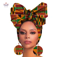 african fashion style earring for women bintarealwax handmade ankara print women ear wear and head wrap 2 pieces wyb465