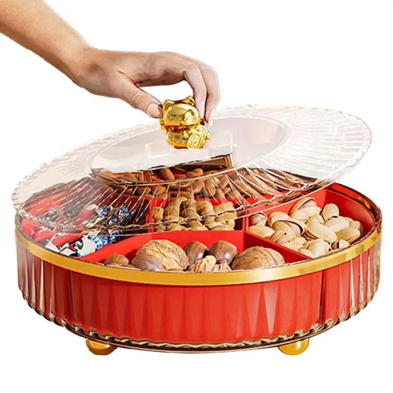 

Rotating Snack Tray Light Luxury Home Snack Dried Fruit Box Multifunctional Round Platter Divided Serving Dishes Serving Bowls