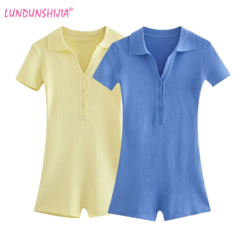 Комбинезон LUNDUNSHIJIA женский с воротником-поло облегающий модный однотонный ромпер