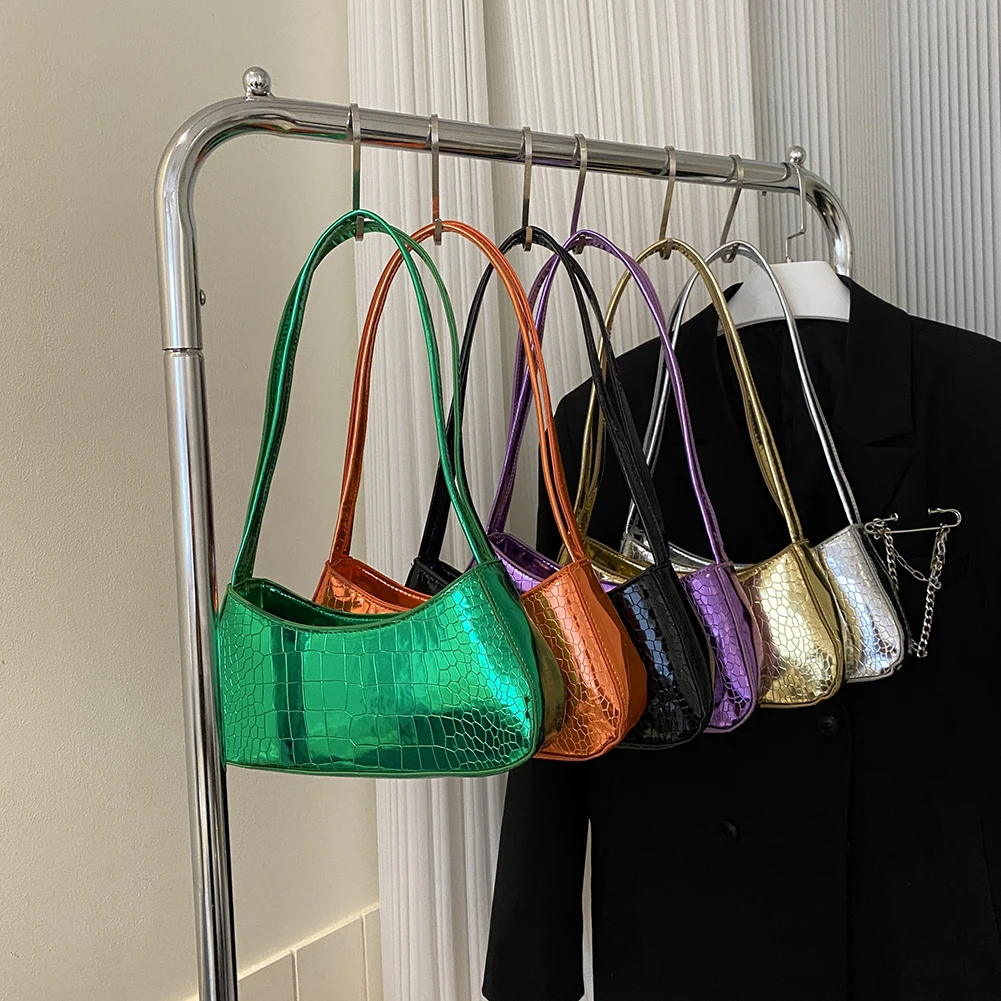 

Блестящий женский кошелек, женская сумка через плечо, сумки-тоуты из искусственной кожи с крокодиловым узором, простая сумка для подмышек, о...