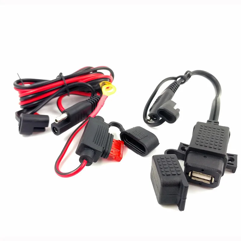 DIY SAE to USB Cable Adapter Waterproof USB Charger Quick 2.1A Port with Inline Fuse for Motorcycle Cellphone Tablet GPS
