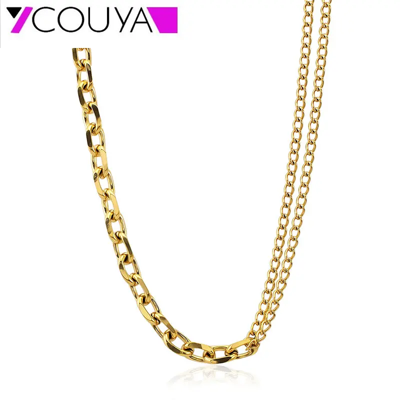 

New Fashion Simple link necklace man chain necklace long 46cm gold and sliver necklace two type mix link necklace