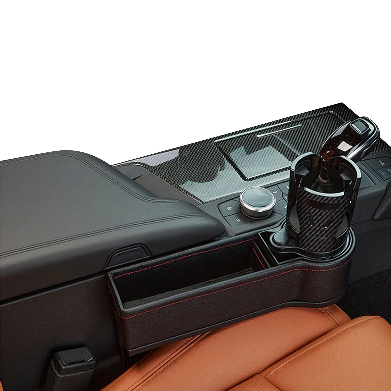 

Car Seat Gap Filler Organizer Front Seat Car Gap Storage Box Auto PU Leather Console With Double Cup Holder Durable Car Pocket