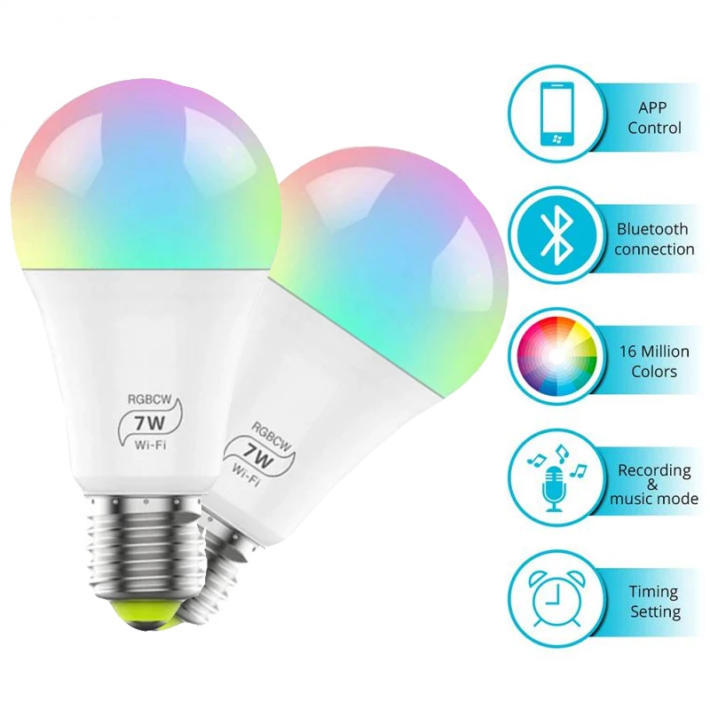 

Smart Light Bulb Wireless Bluetooth E27 B22 Lamp Led RGB Dimmable Light Home Lighting Vioce Control With Alexa Google Home IFTTT