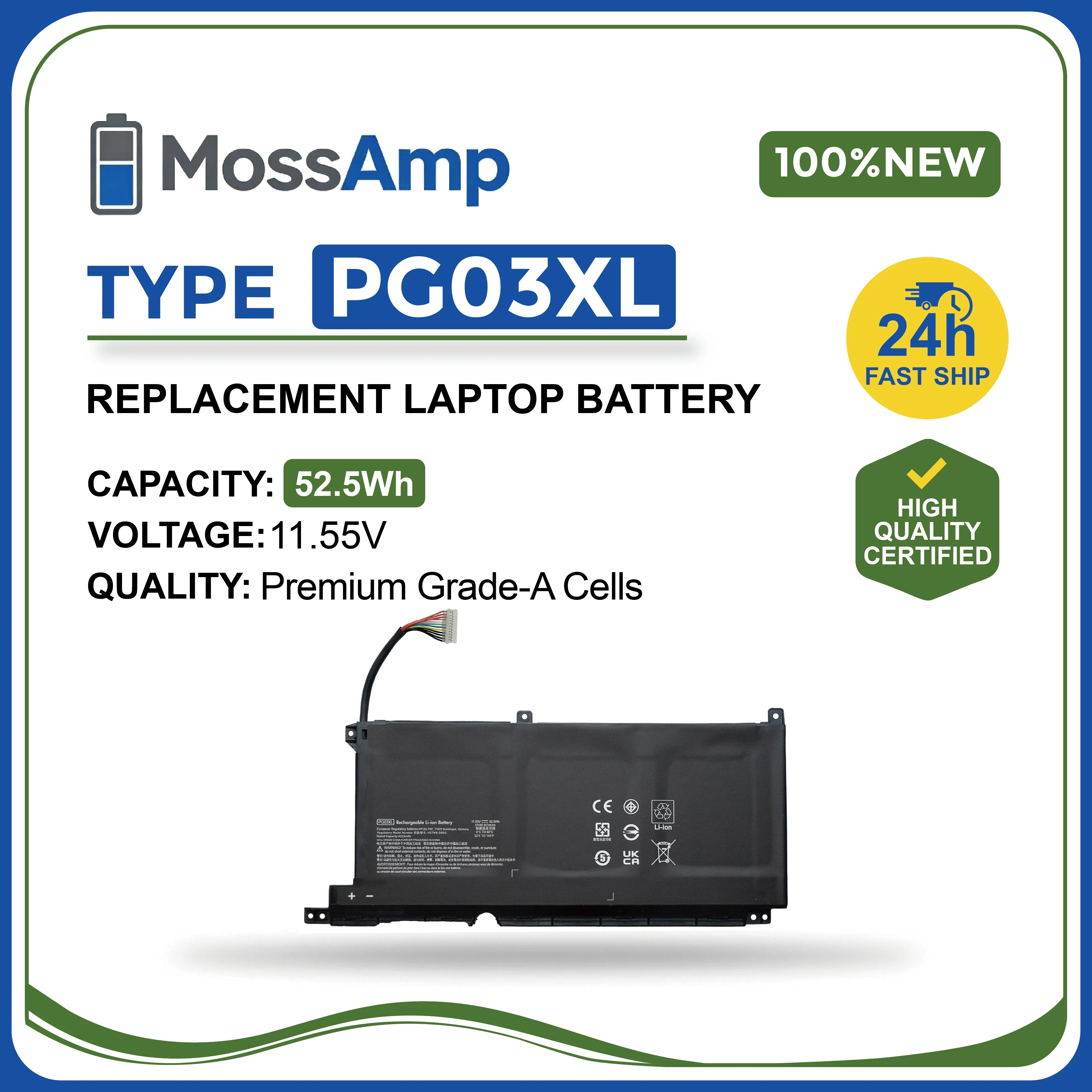 Фото Аккумулятор MossAmp PG03XL PG03 для HP Pavilion Gaming 15-DK 15-ec 16-a0000 OMEN 5X FPC52 TPN-C141 TPN-Q229 TPN-Q241 №1