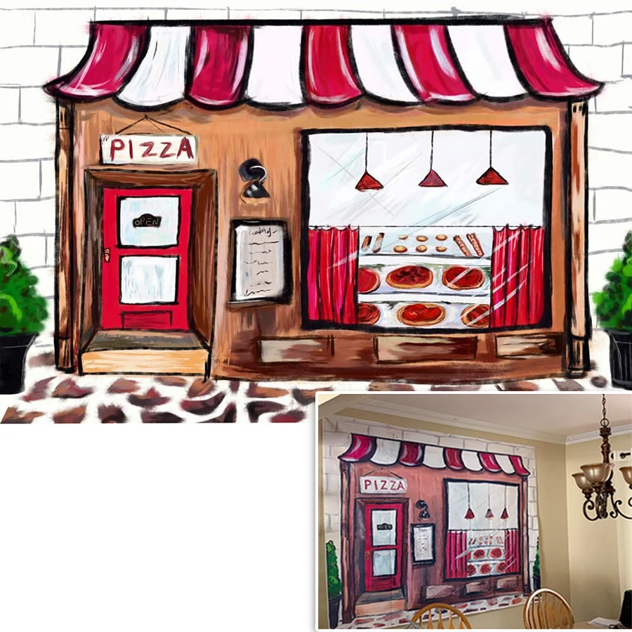 

Customized Pizza Shop Photography Backdrop Newborn Baby Shower Decorations Kids Birthday Party Banner Background Photo Booth