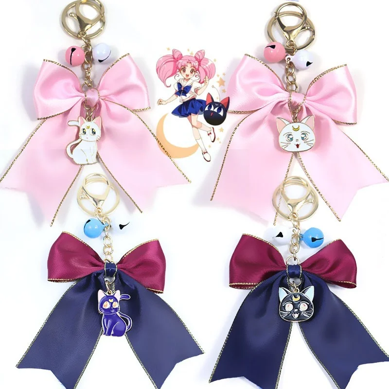 

Anime Sailor Moon Handmade Bowknot Keyrings Luna Cat Keychain Bells Pendants Key Buckle Girl Women Bags Keyholder Key Chain Gift