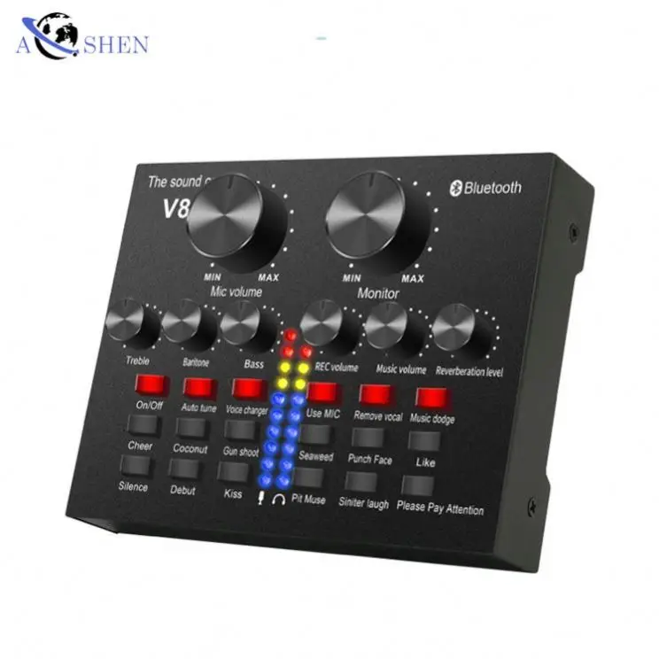 

Wholesale Sound Card Mobilephone PC External Mixer For Youtube Live Record Singing V8S Sound Card Studio Recording