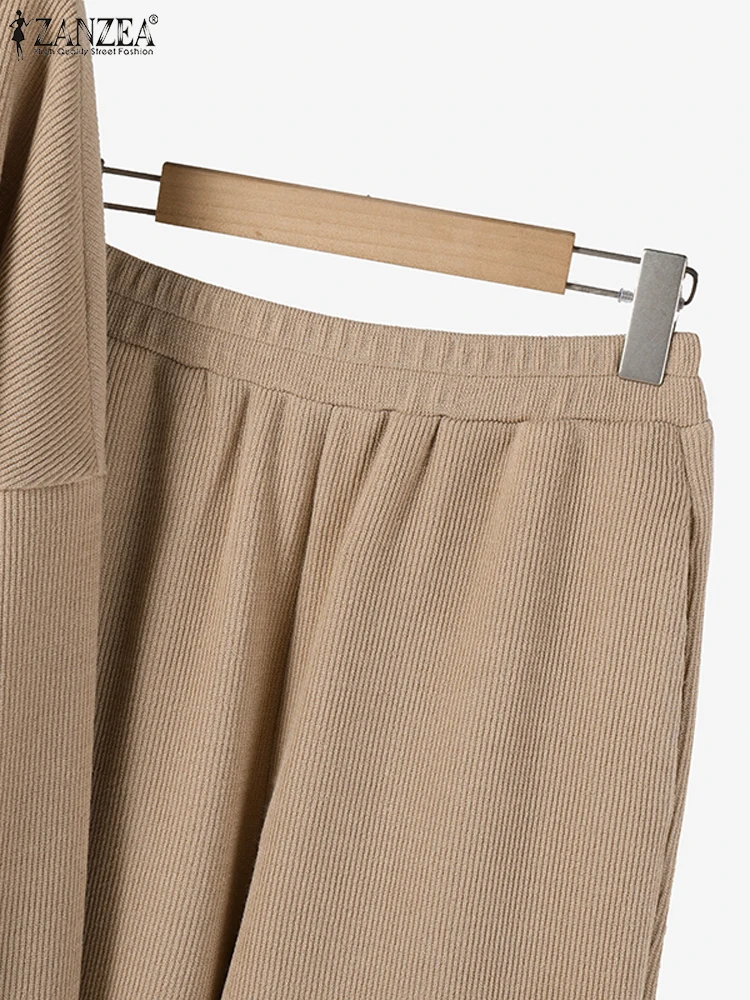 ZANZEA осень-зима 2024 однотонные комплекты брюк широкие брюки модные трикотажные