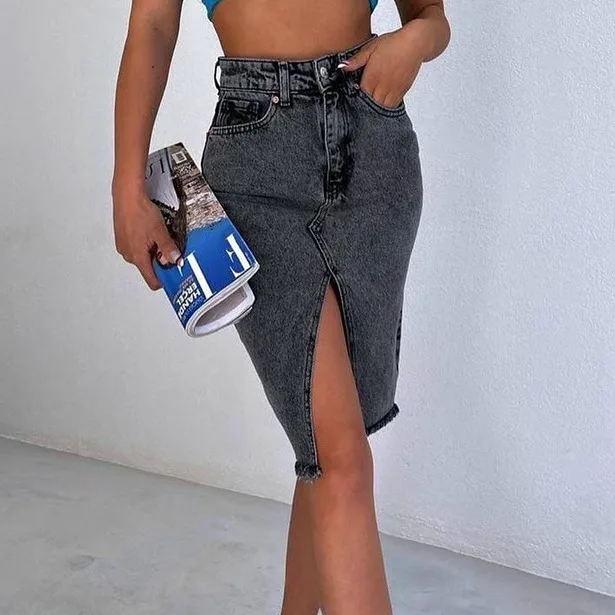 

Women's Denim Slit Hip Skirt for Women Slim High Waist Jean Skirts 2023 Summer Streetwear Personality Ladies Office Work Clothes