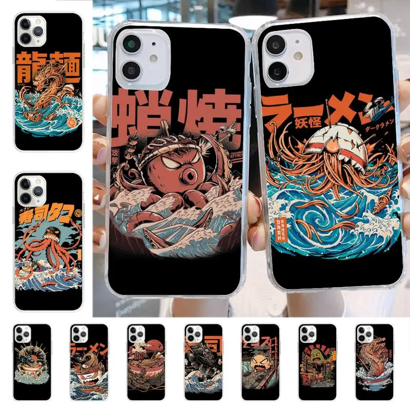 

YNDFCNB Neko Ramen Japan Anime Phone Case for iPhone 11 12 13 mini pro XS MAX 8 7 6 6S Plus X 5S SE 2020 XR cover