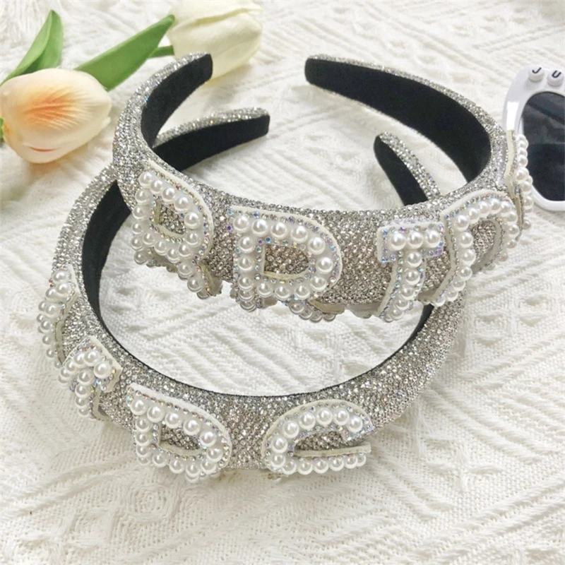 

Pearls Headband Padded Hair Hoop for Bridal Lady Hairband Gorgeous Baroque Hairband for Bachelorette Party