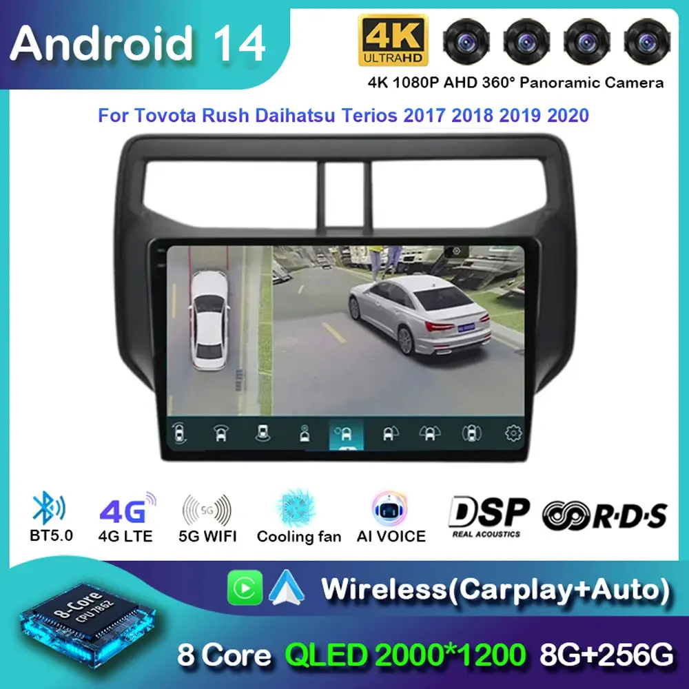 Android 14 Carplay Car Radio For Toyota Rush Daihatsu Terios 2017 2018 2019 2020 Navigation GPS Multimedia Player stereo BT wifi