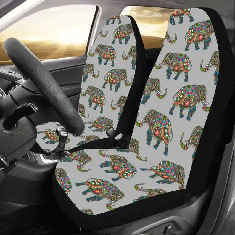 

Elephant Car Seat Covers Set of 2pcs, Ethnic Boho Mandala Seat Cover Cute Front Seat Covers, Car SUV Vans Seat Protector