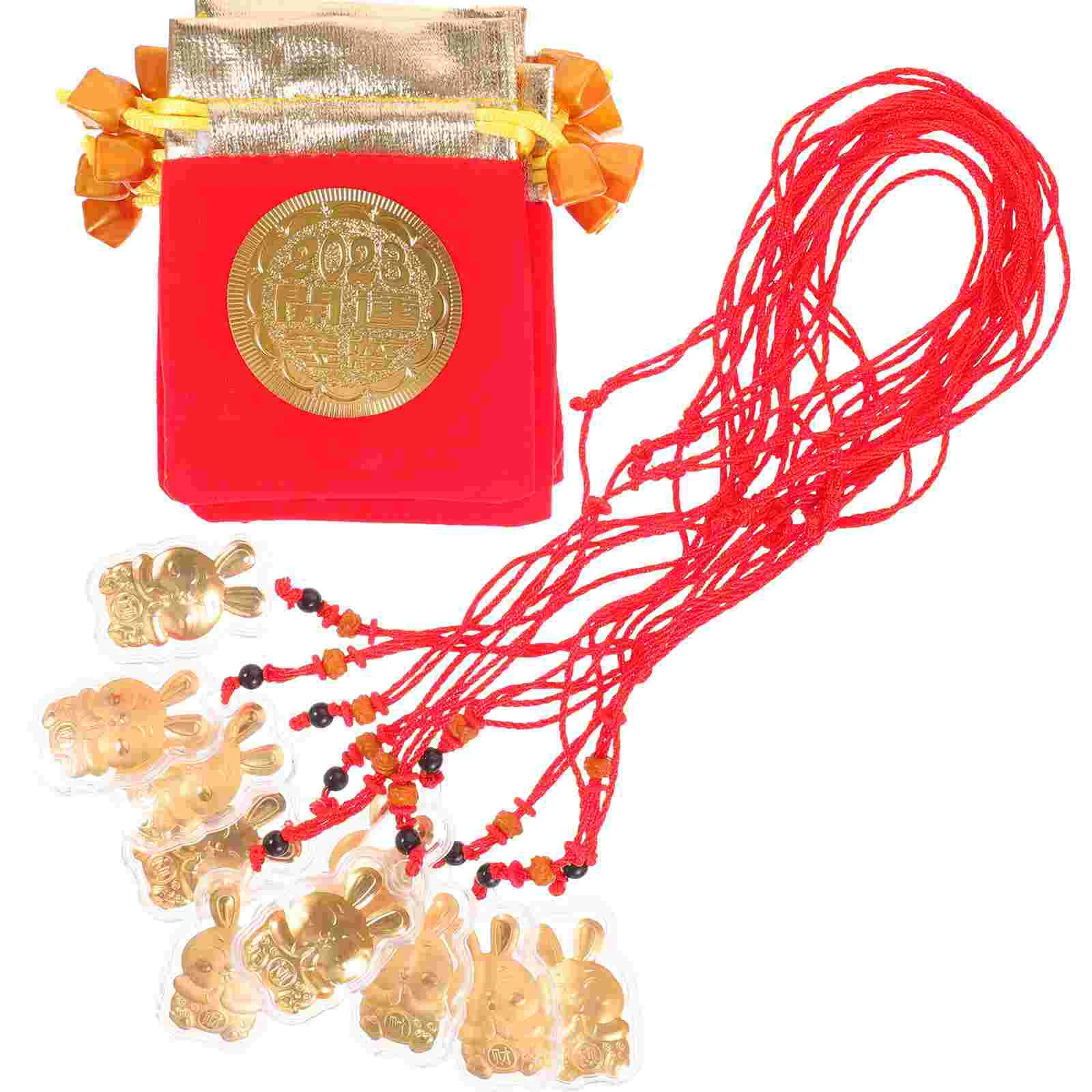 

10 Sets Of Party Decoration Sturdy Supplies Decorative Golden Rabbit Decor New Year Decor Fortune Necklace Pendant