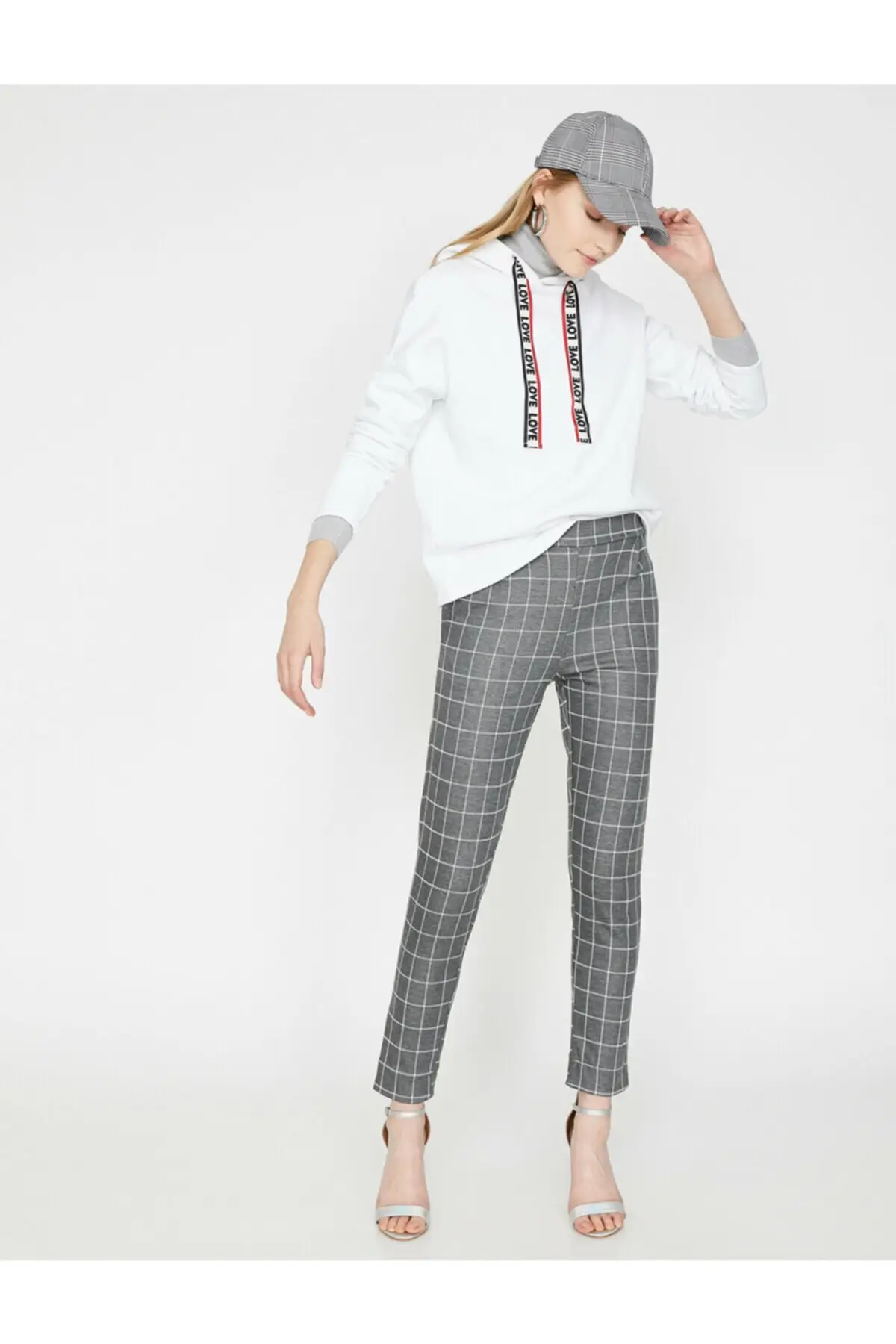 Женские серые клетчатые брюки Koton 9 KAK43329EK|Брюки| |