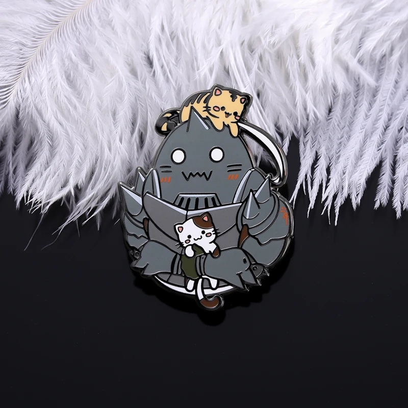 Japanese Anime Alphons and Cat Hard Enamel Pin Cute Cartoon Fullmetal Alchemist Brooch Laple Badge Excellent Present For Friends