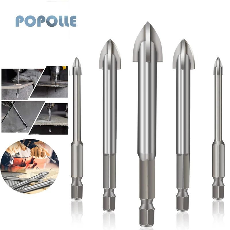 POPOLLE-glass Ceramic Spearhead, Vitrified Brick Drill Bit Group, Triangle Drill Bit, Wood Opener 3/4/5/6/8/10/12mm, 5/6/10PCS