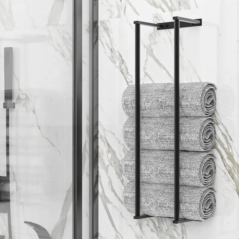 

Towel Racks for Bathroom Wall Mounted, Bath Towel Holder, Bathroom Towel Storage, Bathroom Organizer for Rolled Towels by , Blac