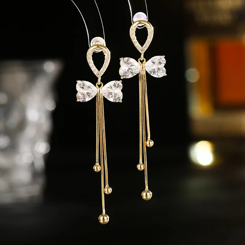 

New 2022 Designer Long Bow Tassel Earrings 925 Sterling Silver Needle Premium Touch Earrings