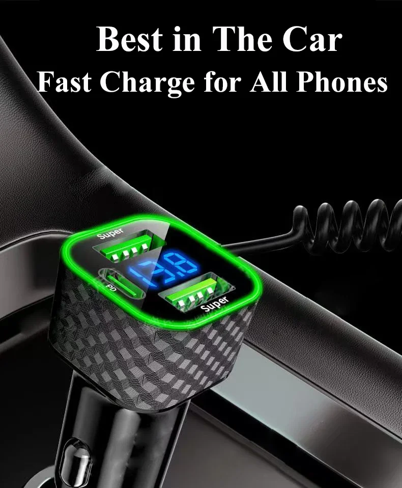 UYUXIO 5 в 1 USB C Автомобильное зарядное устройство для телефона с пружинным кабелем